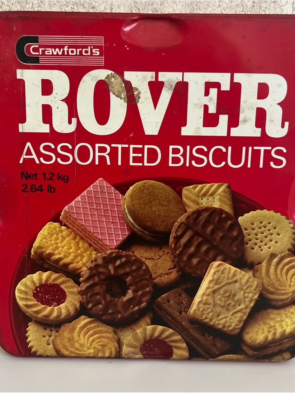 Vintage Crawfords Rover Assorted Biscuits Collectible Tin 9”x8.5” Empty